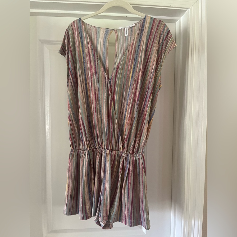 BCBG striped plunging romper size small